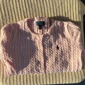 Ralph Lauren cardigan. Pink. Scalloped edges. Like new condition. Sz large 12-14